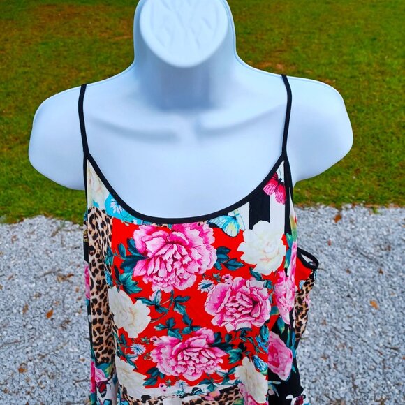 Floral & Leopard Print Maxi Dress XL By Sofia Intimates fairycore patchwork - Picture 2 of 7